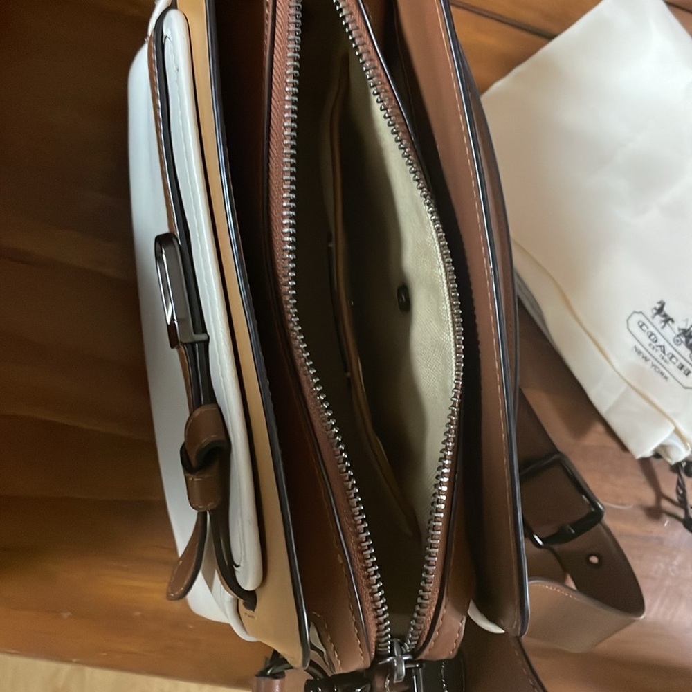 Coach Chalk and Brown Leather Tote - Picture 4 of 6